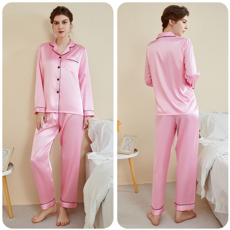 Plus Size Women's Silk Pajama Set - Long Sleeve & Pants for Spring/Summer