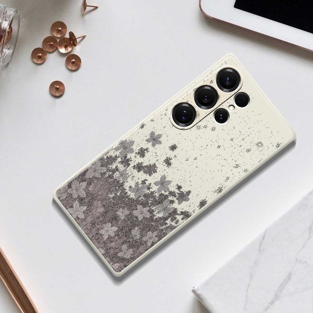 For Samsung Galaxy S25 Ultra Case Grey Flowers Pattern Printing Straight Edge TPU Phone Back Cover
