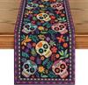Mexican Day of The Dead Sugar Skull Linen Table Runner Tabletop Decor Dia De Los Muertos Kitchen Dining Table Runner Party Decor