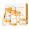 LAIKOU Set Skincare Vitamina C 5 Pezzi Crema Viso Illuminante Tonico Detergente Crema Contorno Occhi Siero per Schiarire la Pelle e Ridurre le Imperfezioni