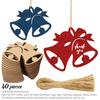 Inkdotpot 40pcs Bell Wooden Ornament with Holes 3.5" Unfinished Predrilled Natural Wood Slices for Crafts Wooden DIY Christmas Ornaments Hanging Ropes
