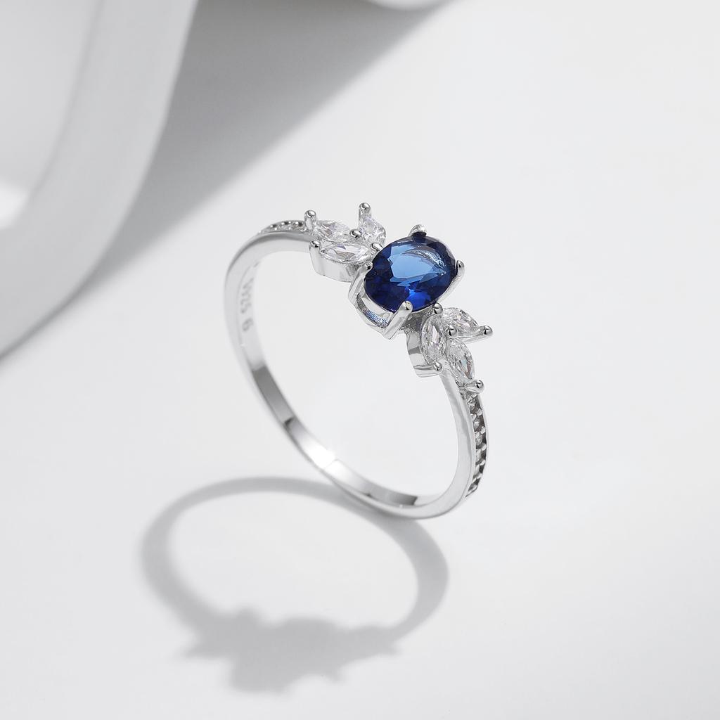925 Sterling Silver Classic Oval Royal Blue Cubic Zirconia Ring For Women Wedding Engagement Statement Fine Jewelry