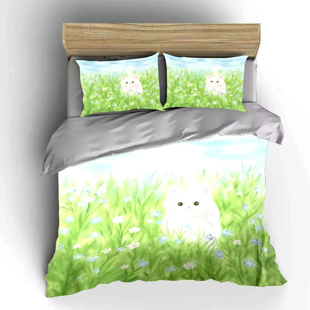 Cat-Themed Pastoral Art Set Soft Comfortable Duvet Cover Bedding Set Included 1*Duvet Cover & 2*Pillowcases Gift
