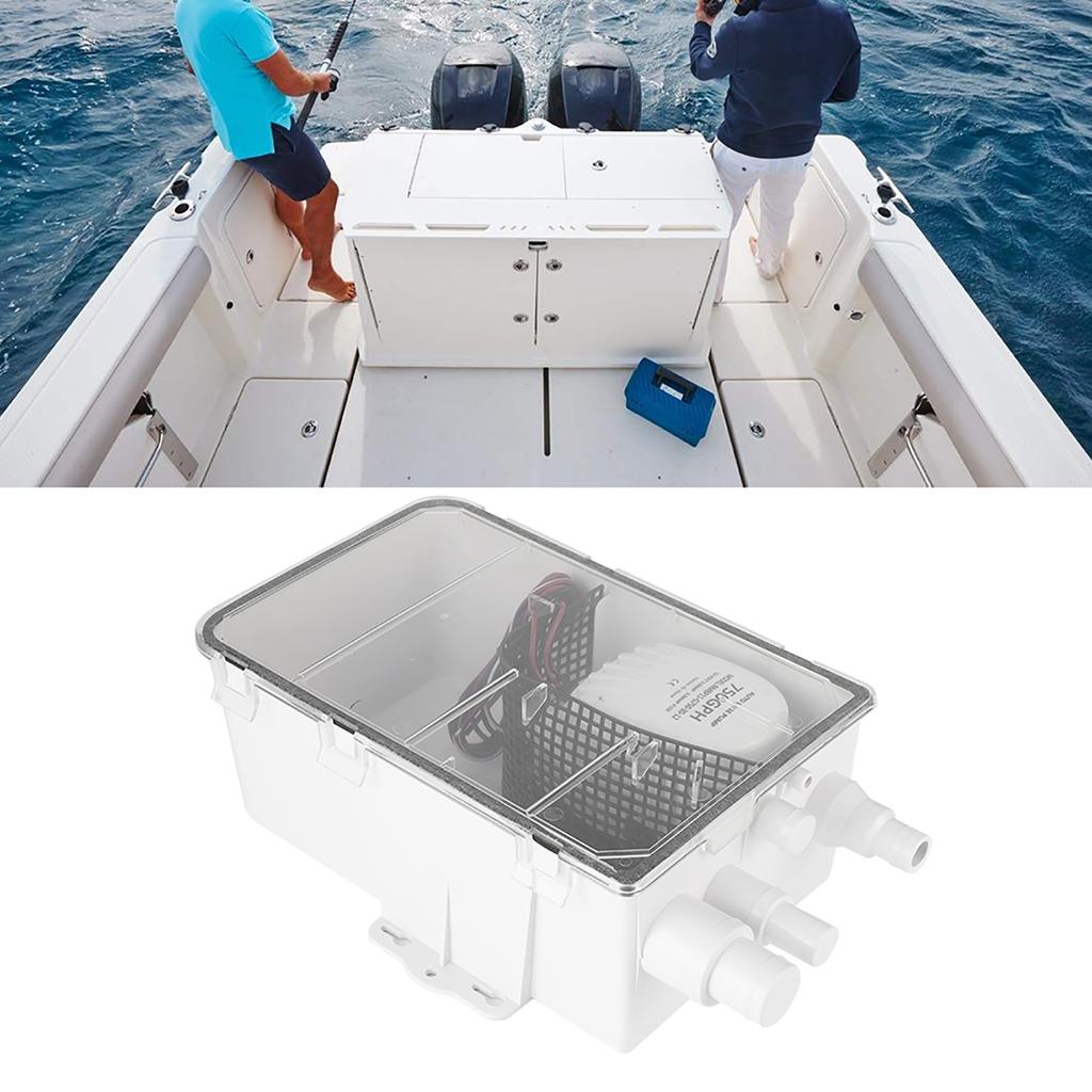 DC 12V 24V 750GPH Shower Sump Pump Automatic Switch Bilge Drain Box Multi Inlet for Marine Boat Yacht G750‑30