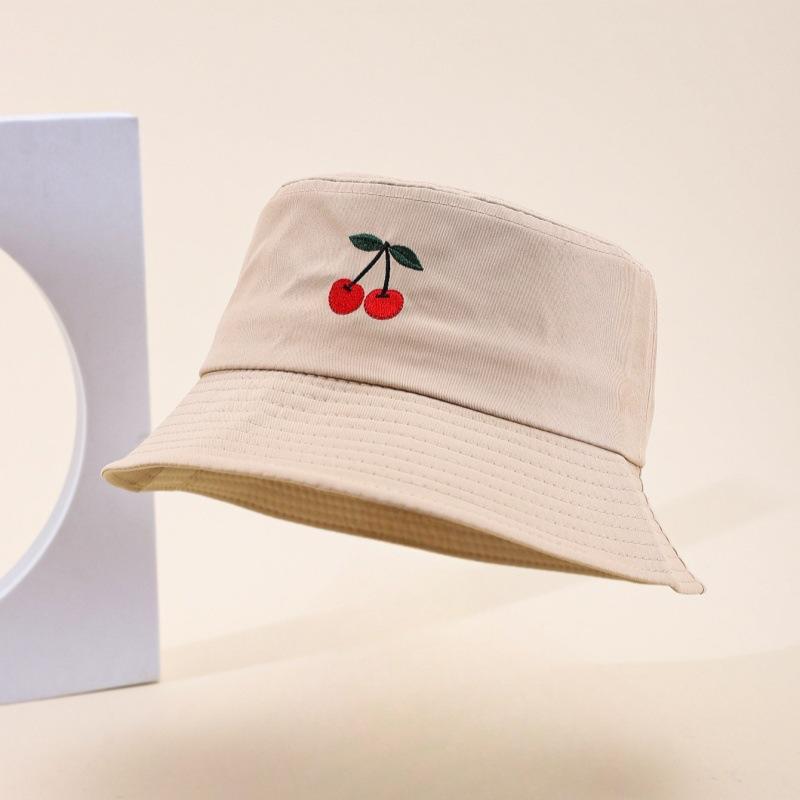 Ins New Cherry Pattern Embroidered Bucket Hat Outdoor Casual Versatile Sun Hat Couple Simple Basin Hat