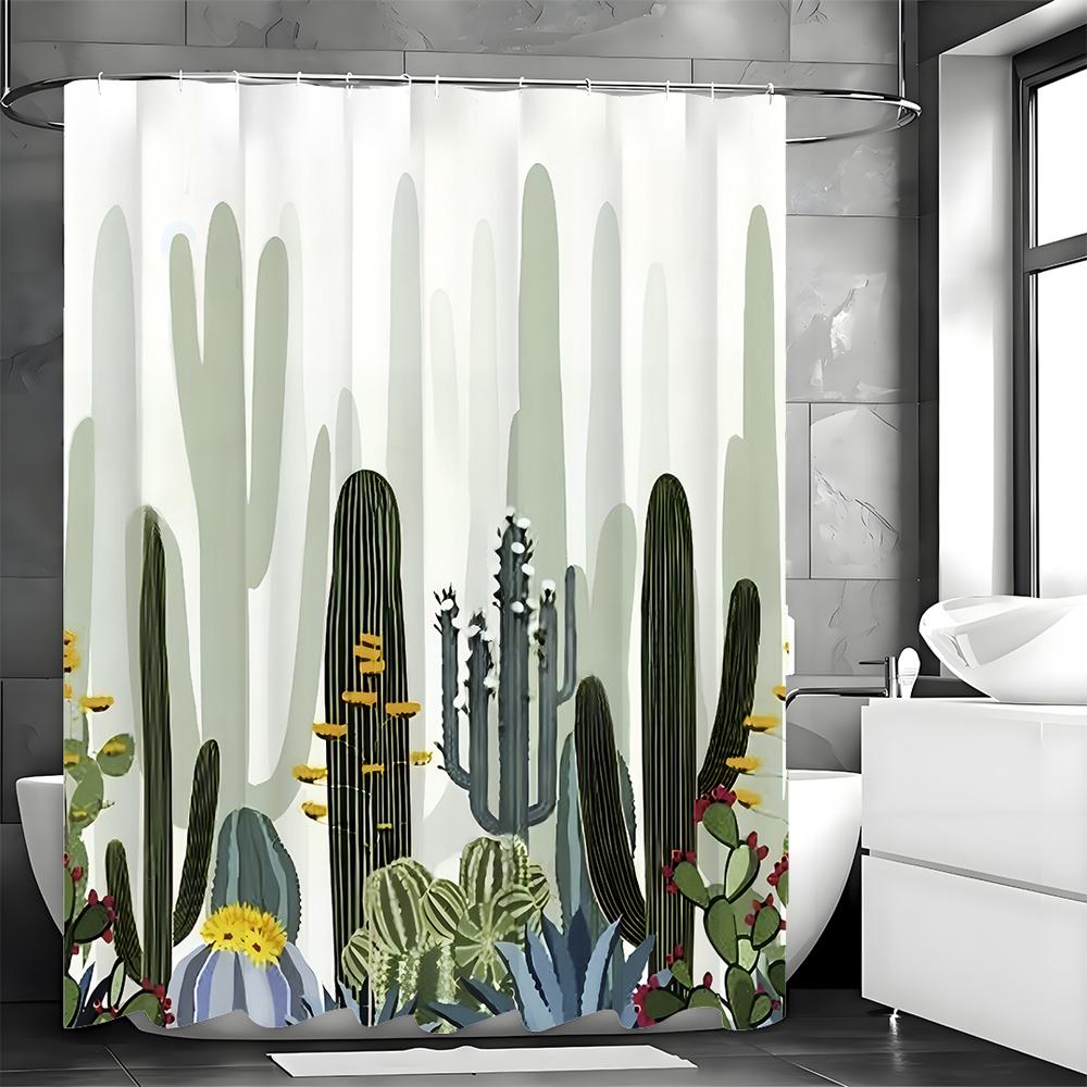 Cactus Flower Plant Shower Curtain, Bathroom Decorative Shower Curtain, Waterproof Shower Curtain with Hooks