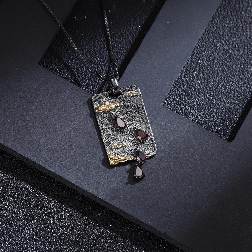 Eredeti tervezői csúcskategóriás drágakő medál, olasz kézművesség, retro 925 ezüst természetes topáz nyaklánc medál