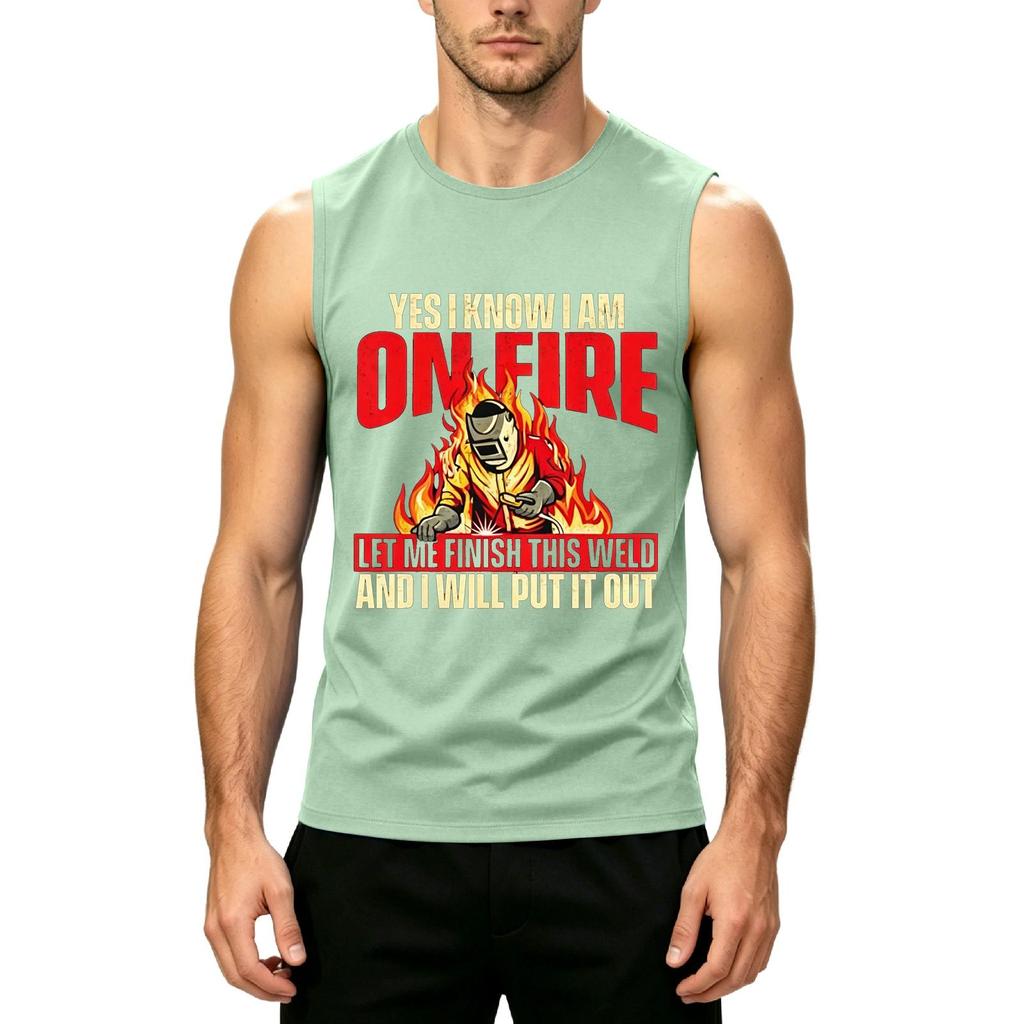 Men's Sleeveless Casual Tank Top Labor Day Print Crew Neck Lightweight Summer Workout Shirt