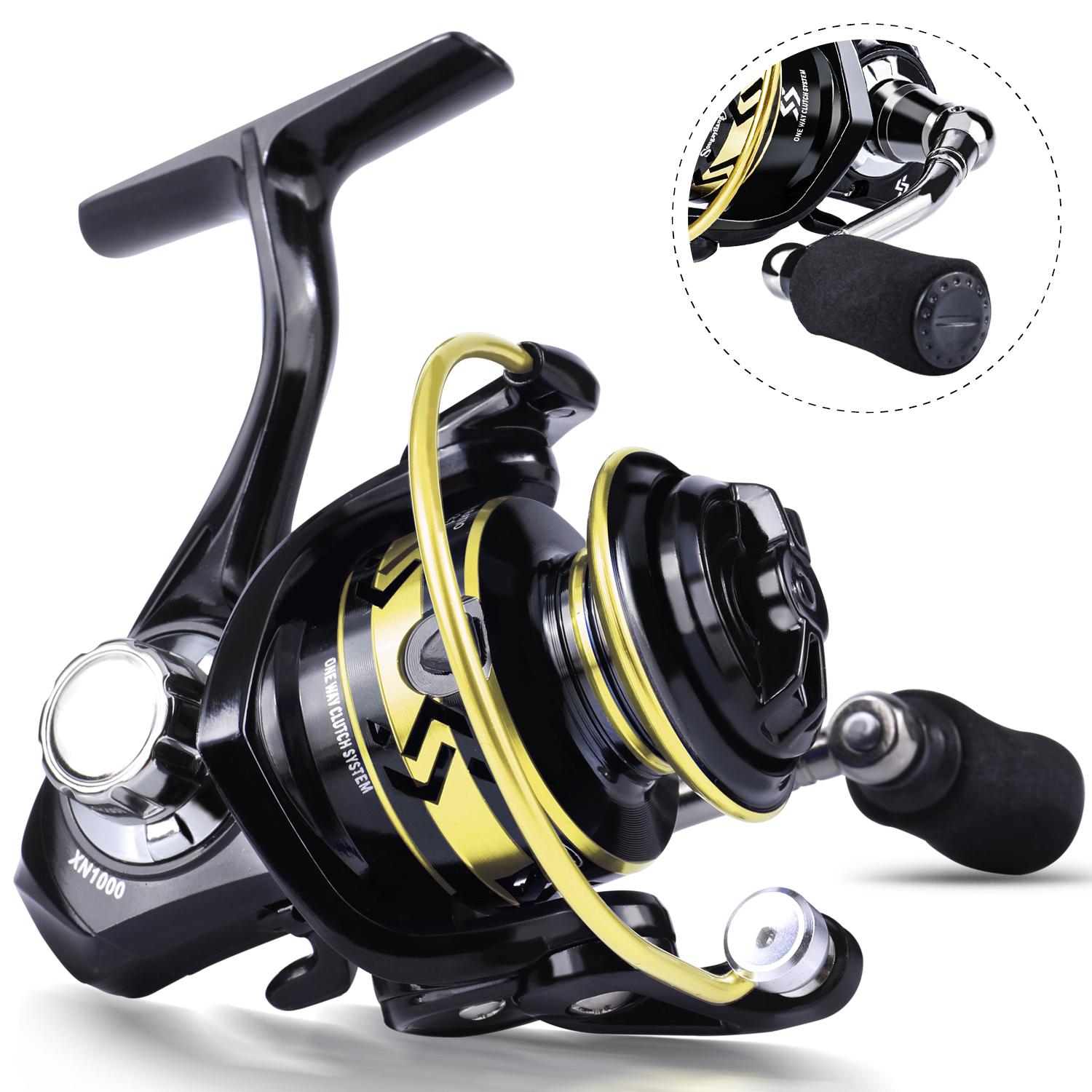 

Рыболовная катушка серии SOUGAYILANG с максимальным сопротивлением 10 кг, передаточное число 5,2:1, металлическая шпуля, спиннинговая катушка, колесо для морской воды, рокер с ЧПУ, рыболовные катушки 1000 Series чёрный/золотой