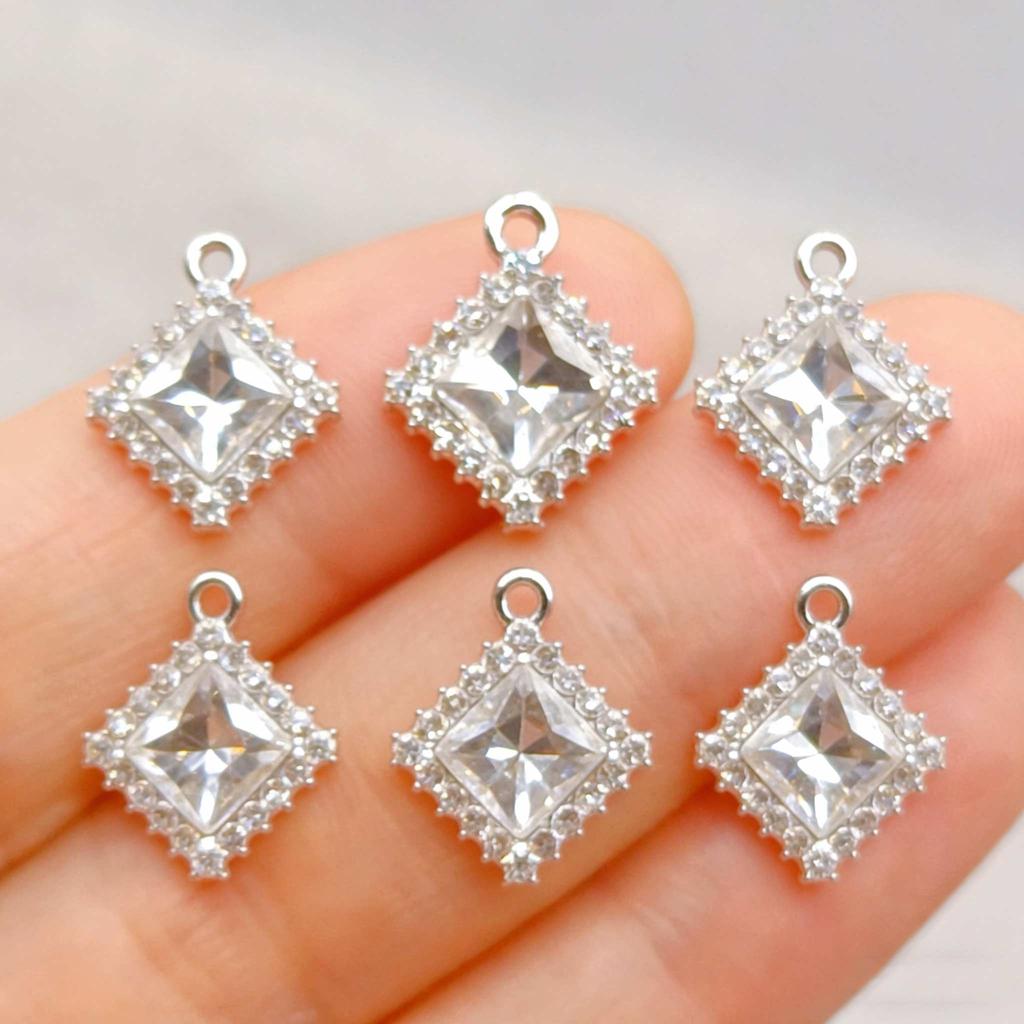 6pcs Rhinestone Alloy Pendants Square Charms For Jewelry Making Handmade Necklace Earrings DIY accessories
