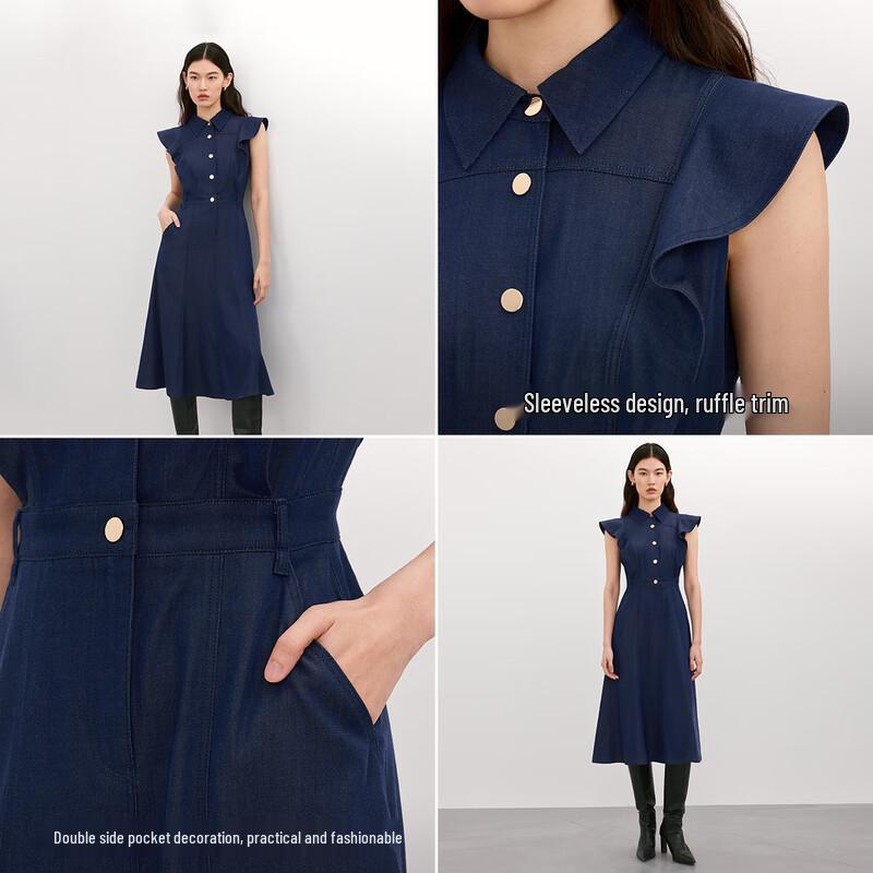 Veromoda 2025 Summer Ruffled Button Tencel-Blend Long Dress