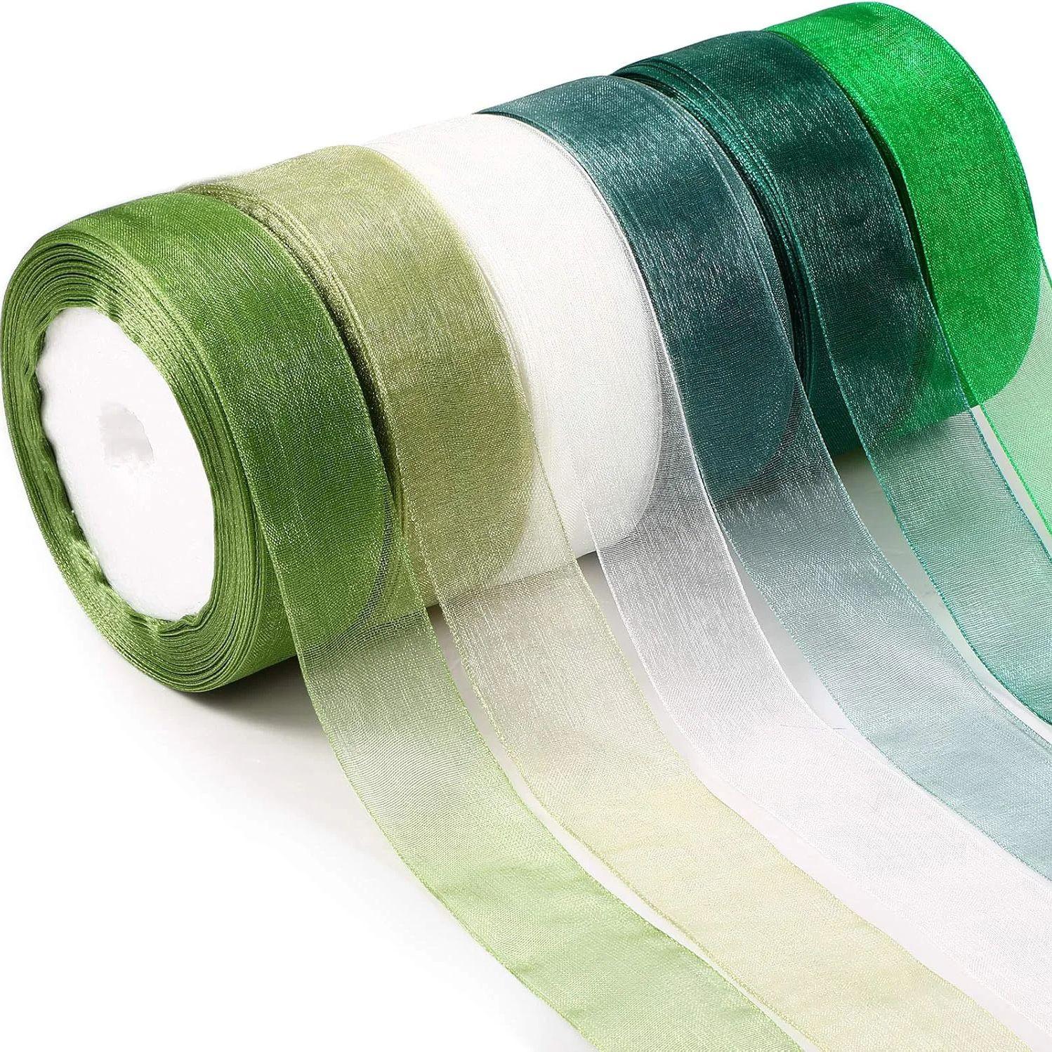 

6 Rolls 50 Yards Sheer Chiffon Ribbon Organza Satin Ribbons for Gift Wrapping Wedding Bouquets Party Wreath DIY Fabric Crafts De 25yards