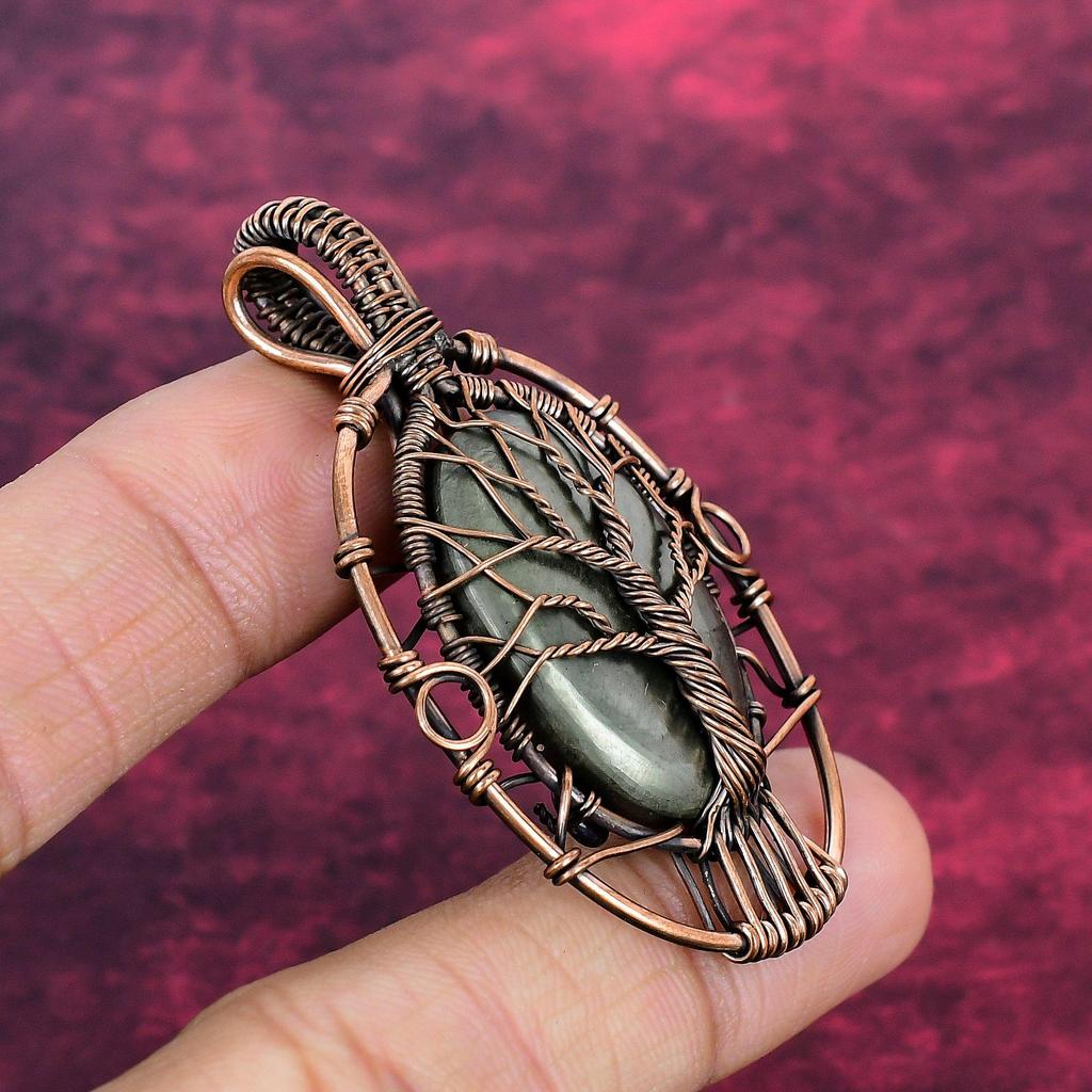 Tree Of Life Pyrite Pendant Copper Wire Wrapped Pendant Natural Gemstone Jewelry
