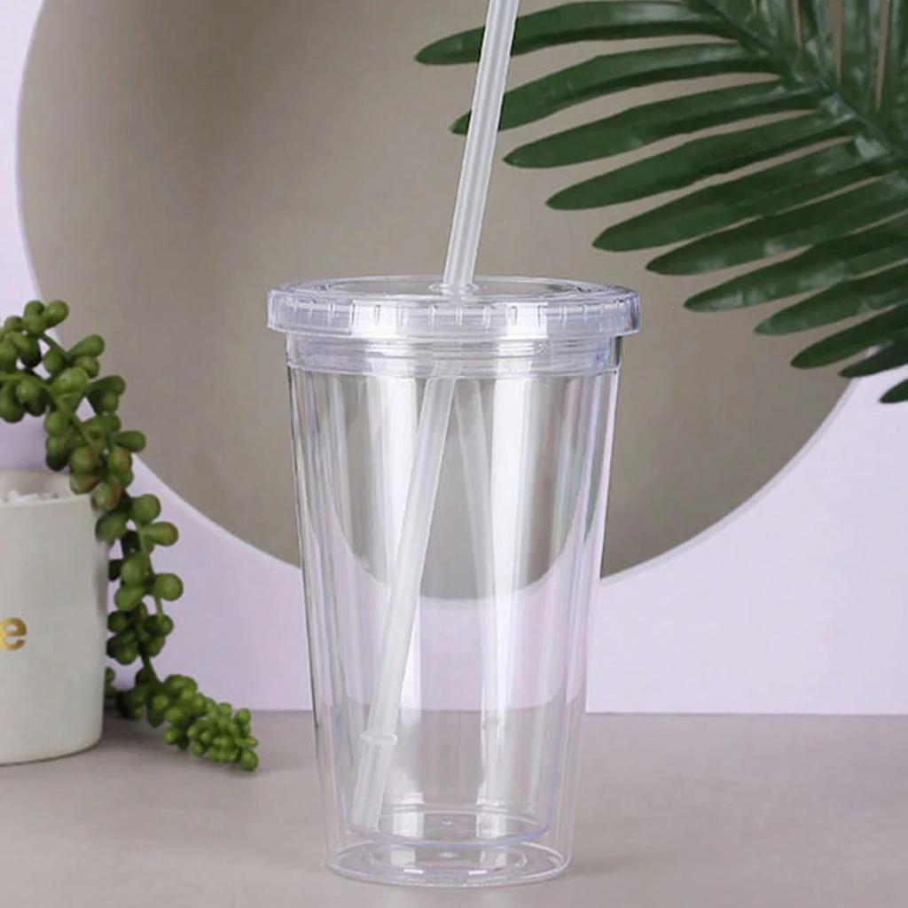 450ml Reusable Double-layer Plastic Transparent Drinking Cup Water Bottle With Lid Straw Cup Outdoor Drink Tea Milk Mug Tools