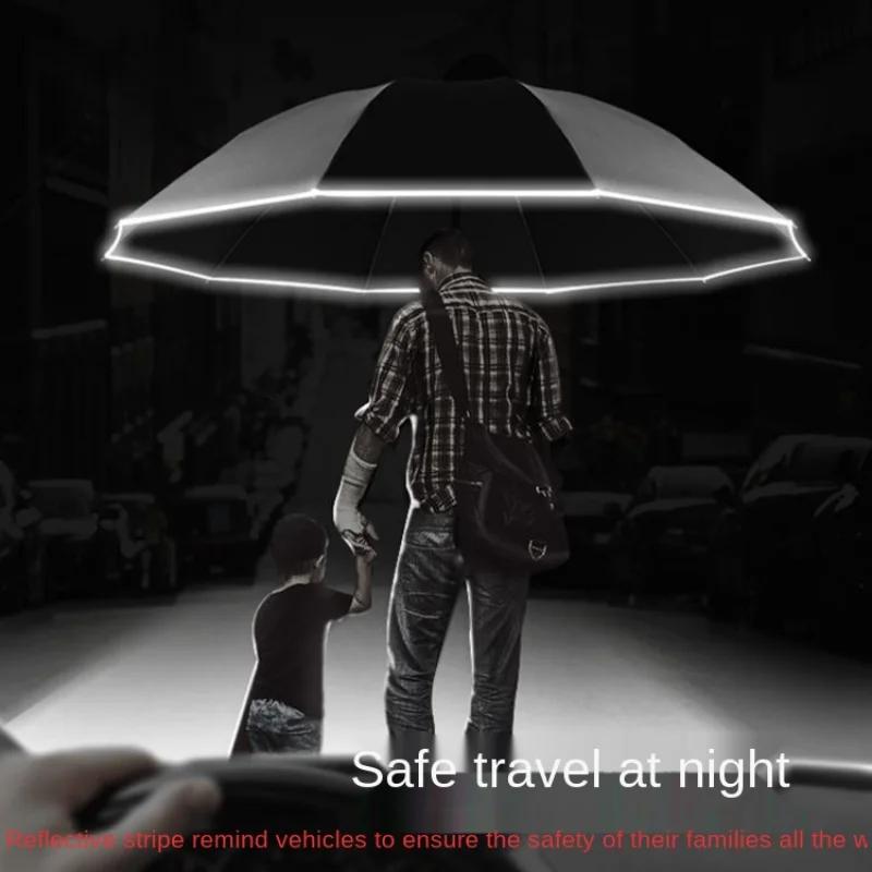 Windproof Reverse Folding Automatic Rain Umbrella For Men Women 10 Ribs Reflective Stripe Portable Female Umbrella Male Paraguas