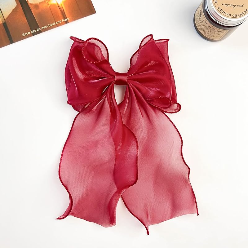 Red Sheer Ribbon Hair Clip, Lolita, Dreamy Kawaii, Gothic Lolita, Hair Clip, Hairpin, Hair Accessory [Used]