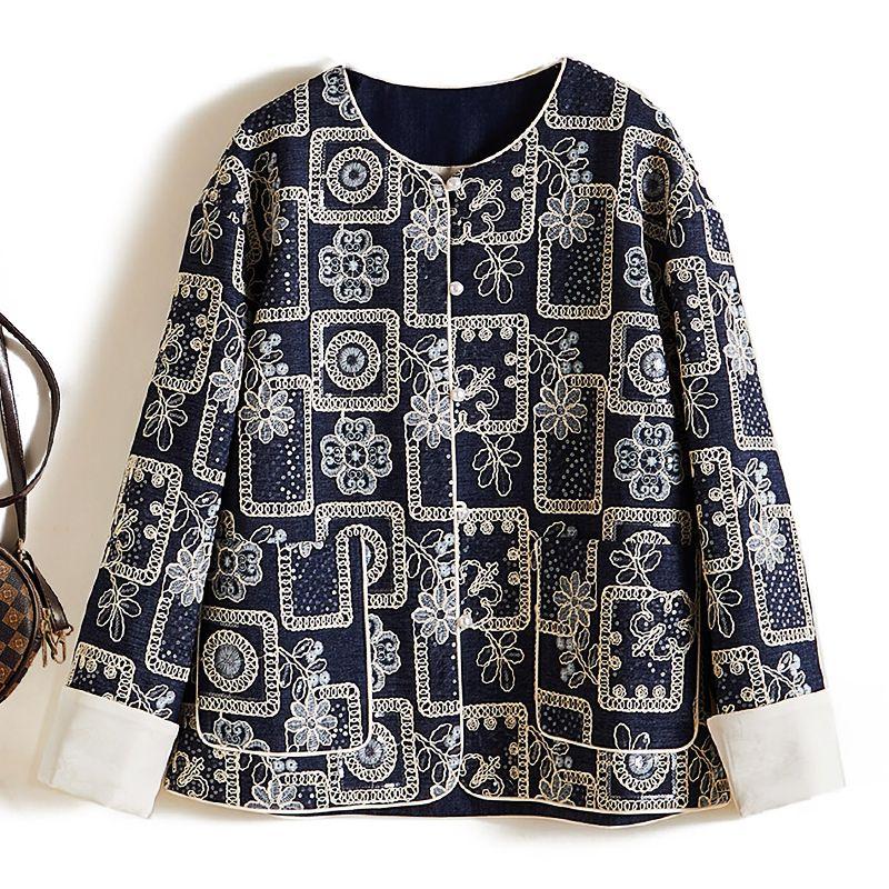 

Not Worth a Thousand Yuan Hammer Boss Mother ~ Quality Life Female Shoulder Sleeve Ramie Cotton Embroidered Sequin Mid Length Long Length Outwear New Blue XL recommend 67.50kg