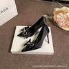 [Spot] French bow rhinestone pointed black high heels women's thin heels new sexy pointed single shoes women
