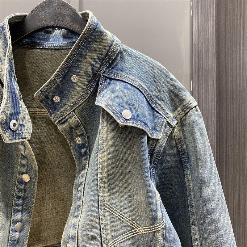 Vintage Outwear Denim Jacket Stand Collar Loose Short Jacket Female Long Sleeve All Match Casual Coat for Women