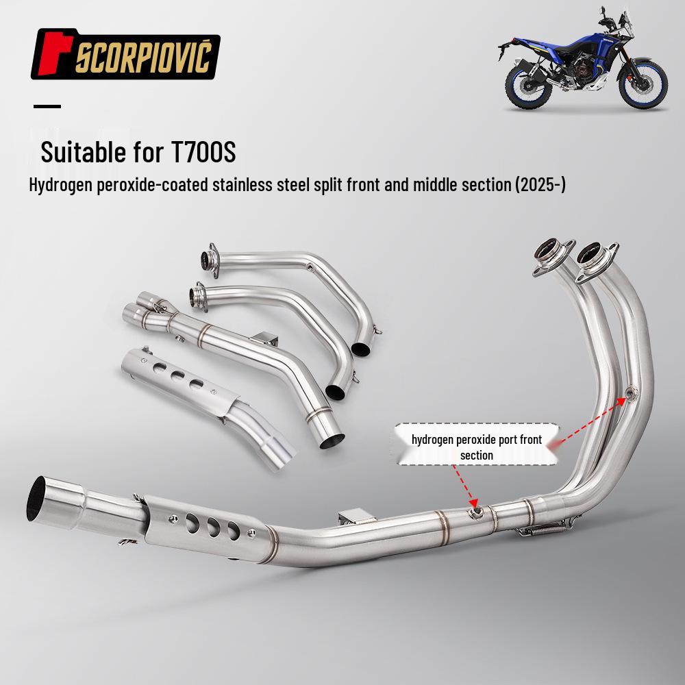 T700S Motorcycle Exhaust Modification: Stainless Steel Mid-Section with Dual Oxygen Sensors, Easy Non-destructive Installation