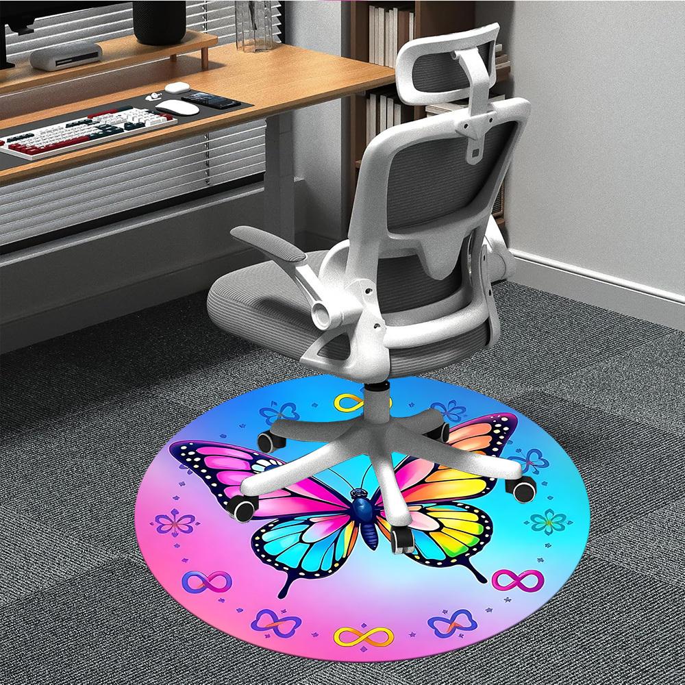 

1pc Butterfly Symbol Chair Carpet for Office, Round Polyester Mat, Indoor Decor for Office, Washable Non-slip Carpet yy251219030 80cm by 80cm