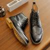 LUXSOLE Herren Neue Brogue Echtleder Stiefel Fleecegefütterte Schuhe Mode Stiefel, Warm, Große Größe, Freizeit, Schnürung, Reißverschluss, Geschenke