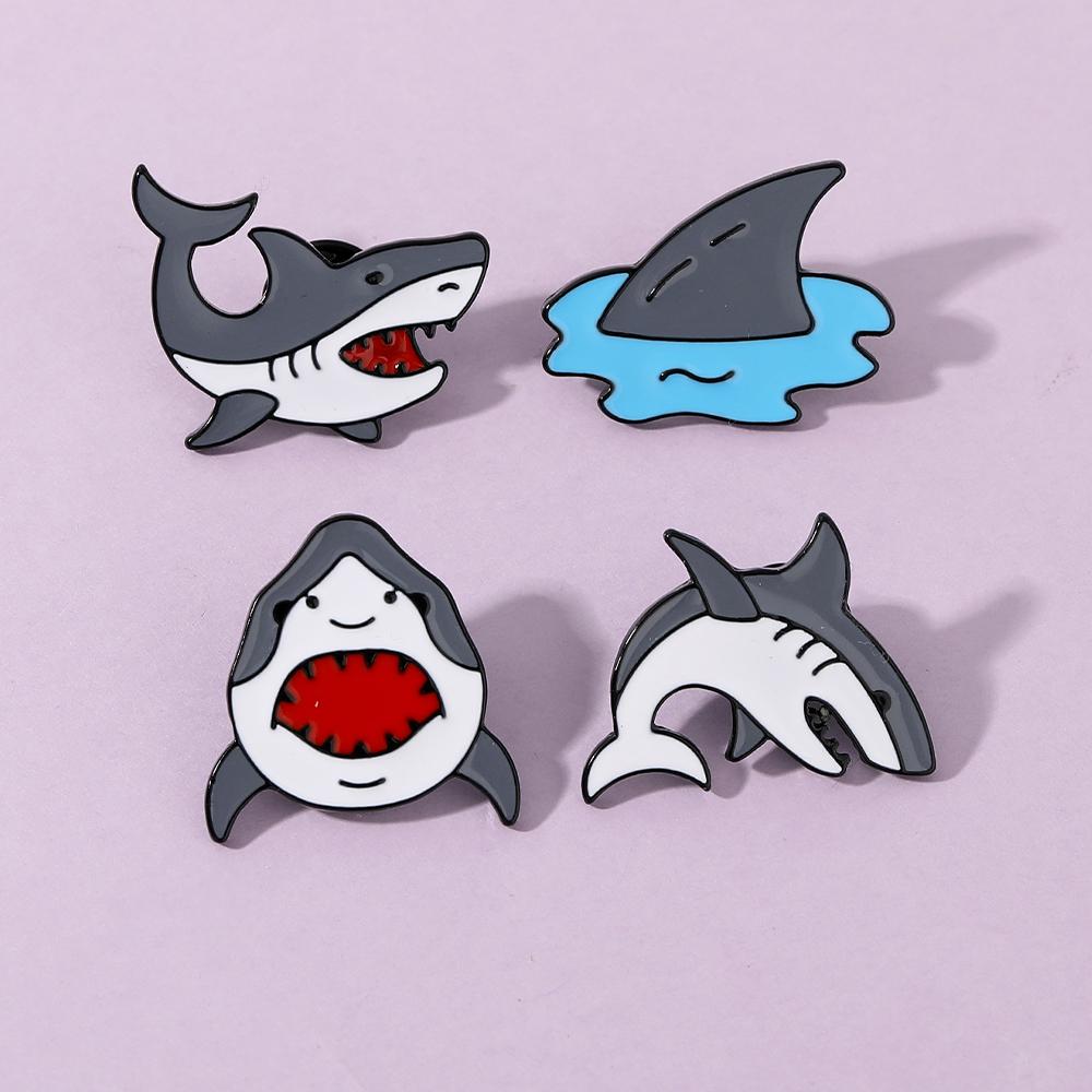 Funny Fierce Shark Design Enamel Brooches Cute Marine Animal Metal Pins For Bag Backpack Dress Badge