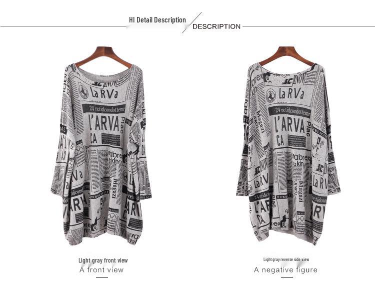 Autumn Plus Size Women's Newspaper Print Loose Knit Sweater