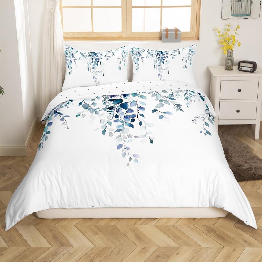 Tinte Malerei Stil Bettbezug Queen King Size Modern Einfach Aquarell Pflanze Blatt Bettwäsche Set Kinder Erwachsene Damen 3-teiliges Set