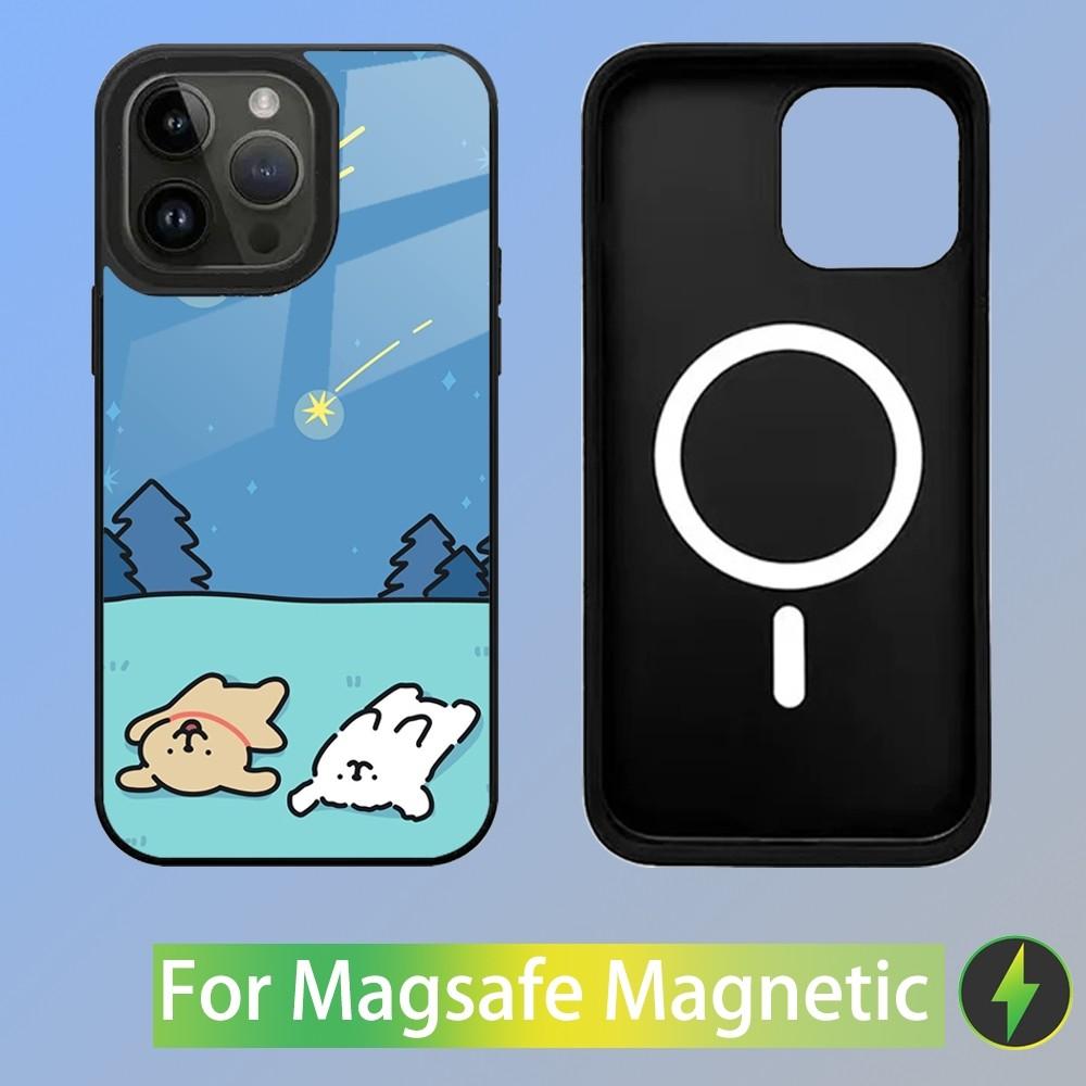 Korea Line Puppy Maltese Phone Case For iPhone 15,14,13,12,11,Plus,Pro,Max Mini Magsafe Magnetic Wireless Charging
