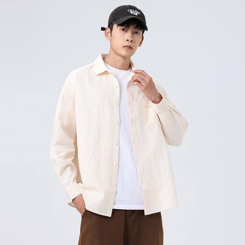 Spring New Men's Solid Color Campus Style Casual All-match Long-sleeved Shirt