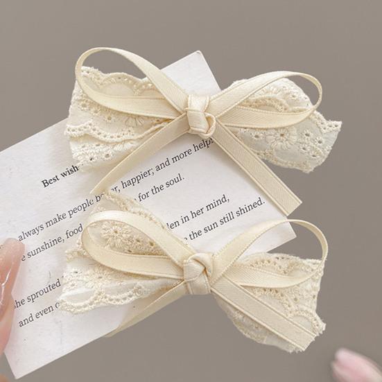 2 szt. Spinki do włosów dla dziewczynek Bezszkodliwe Zaokrąglone Klipsy z Miękką Koronką Wstążką Satynową Kok Dekoracja Narzędzie do Stylizacji Grzywki Akcesoria do Włosów