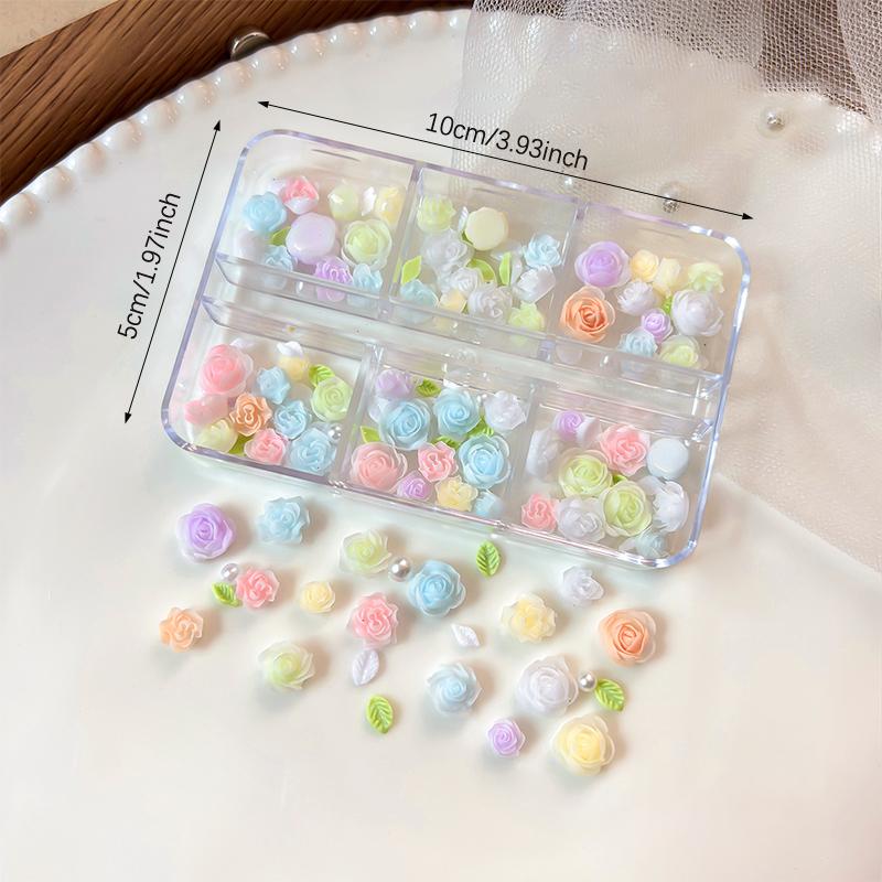 6/12 Grids 3D Camellia Rose Flower Nail Art Charms Mixed Floral Butterfly Pearl Nails Decor For Diy Crafts Manicure Accessory