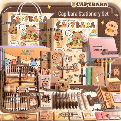 Capybara Briefpapier-Geschenkbox: Schülerplaner, Federmäppchen, Schreibwaren, Geschenkgutschein, Mädchenplaner Back-to-School Geschenkpaket