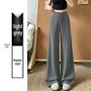 Spring 2026 Deep Gray Plus Size High-Waisted Wide-Leg Pants for Women