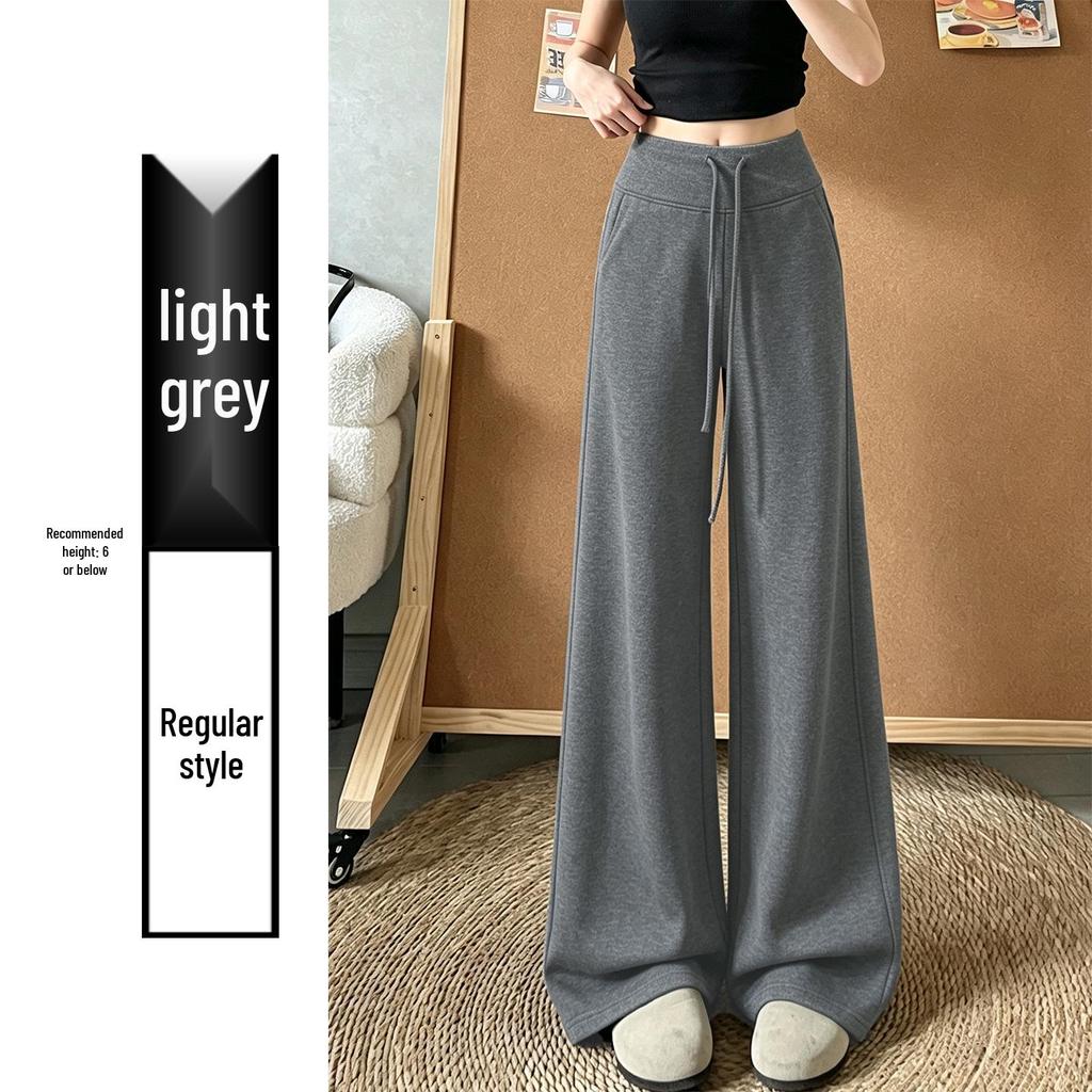 Spring 2026 Deep Gray Plus Size High-Waisted Wide-Leg Pants for Women