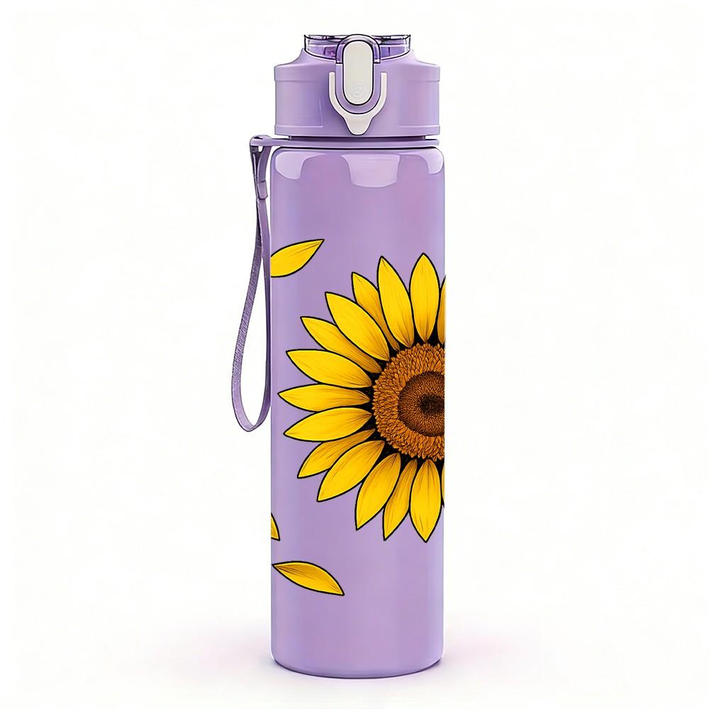 1PC Single Sunflower Yellow Petal Print 750ml Color Plastic Sports Water Bottle Leakproof Flip Straw Lid Suitable for Sports Office Home Use