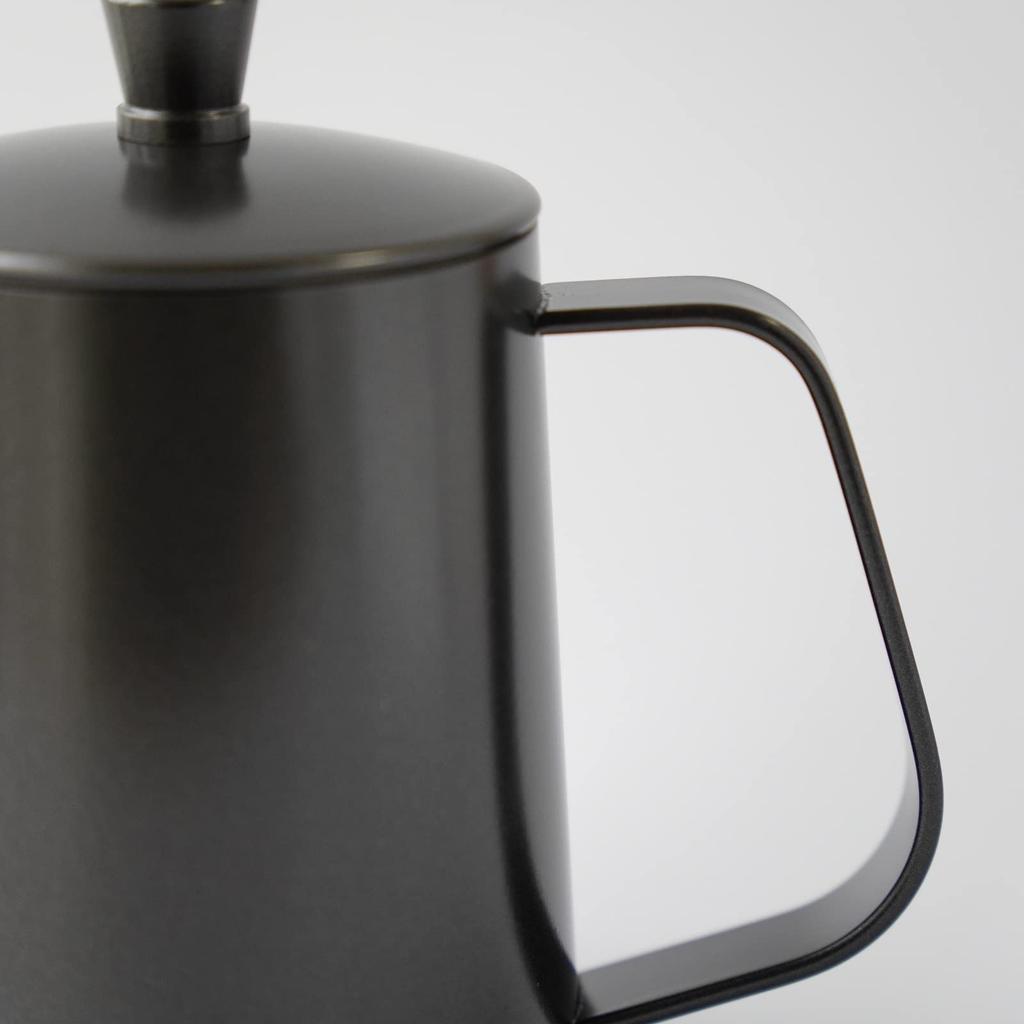 FUN COFFEE Drip Pot, 600ml, Direct Heat, Narrow Mouth, Coffee Kettle, Stainless Steel, with Lid, OutdoorCamping Kettle, Black (co-0012-2)