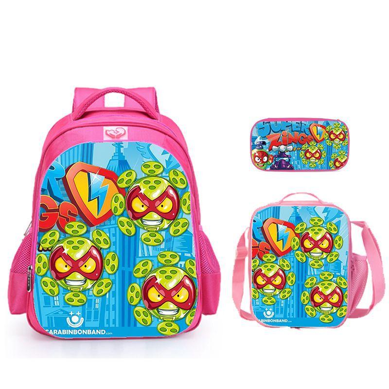 Super Zings Burden Reduction Lightweight School Bag + Meal Bag + Pencil Case Cartoon Printing Pattern - Three-Piece Straight Set