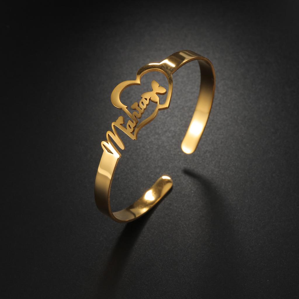 Atoztide Customized Letter Name Bracelet Personalized Custom Bangles for Women Men Stainless Steel Chrismas Jewelry Gift