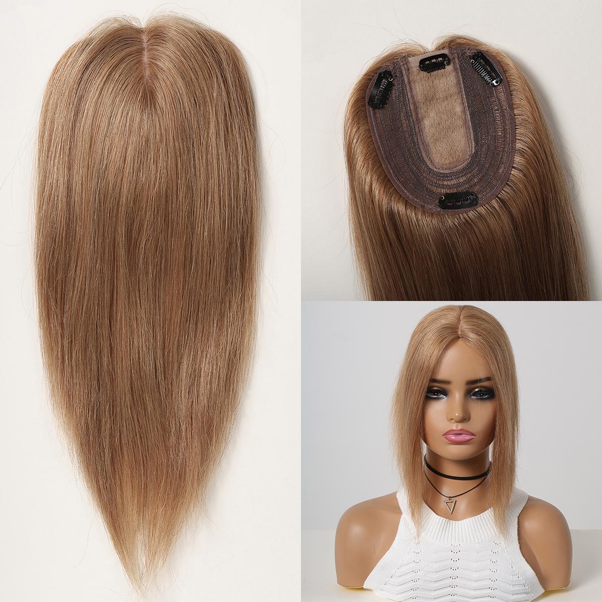 

HAIRCUBE Топперы из натуральных волос Коричневые мелированные светлые волосы для женщин с истонченными волосами Шелковая основа Наращивание волос в топпере в средней части