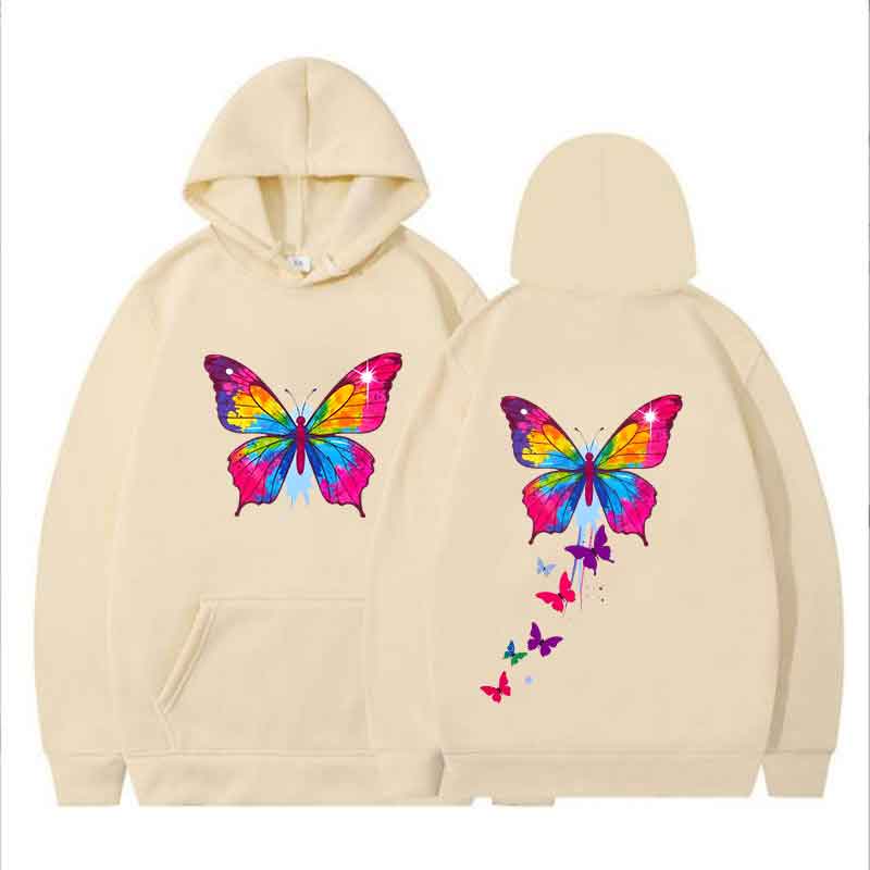 Cool Butterfly Pattern Pattern Hoody Women Hip Hop Street Hoodies Trendy Pocket Clothes Vintage Multicolor Hoodie Spring Autumn