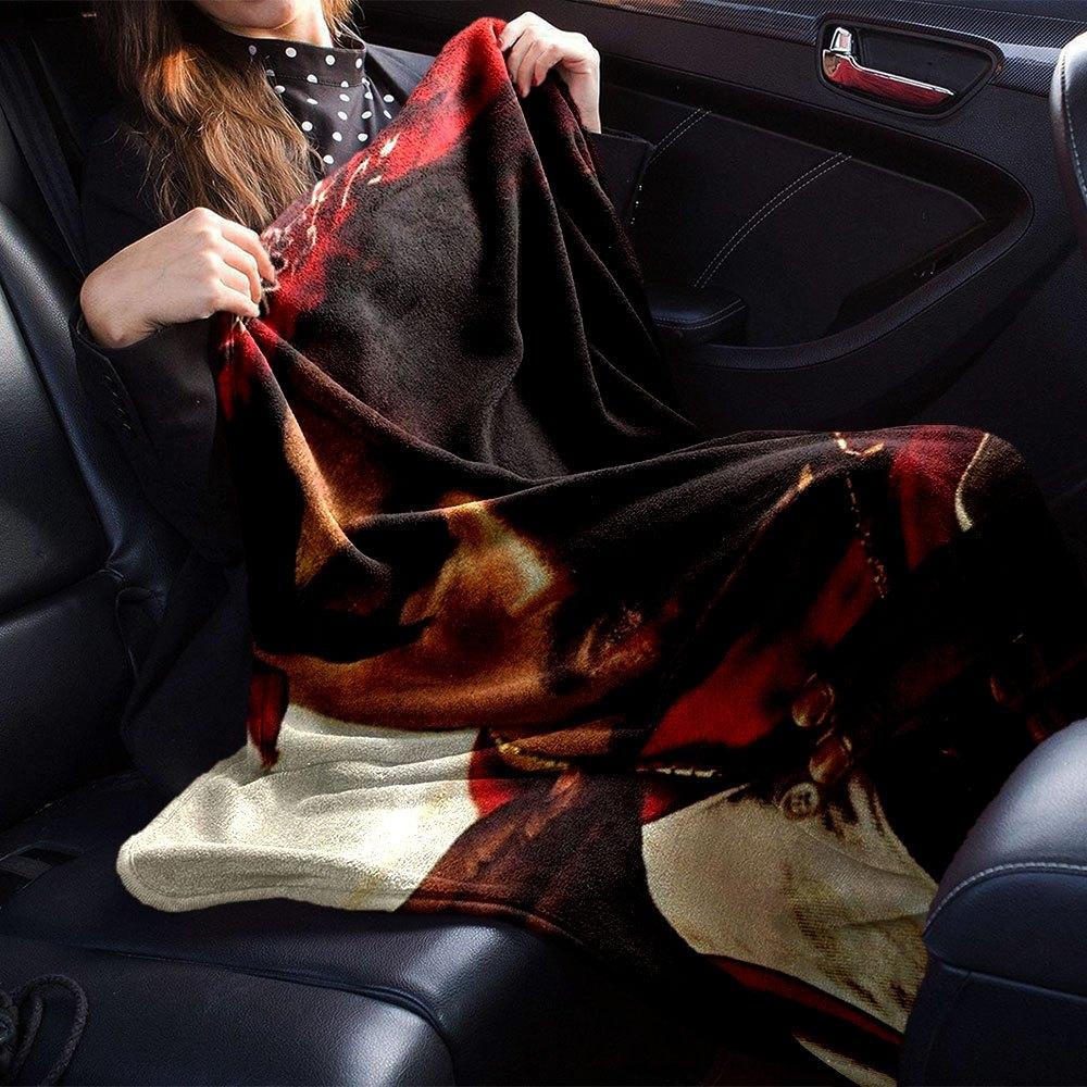 1pc 2PacHip Hop Blanket Soft Lightweight All Season Multi Purpose Throw for Sofa, Bed, Office & Picnics, French Style with Iconic Album Art & Quotes