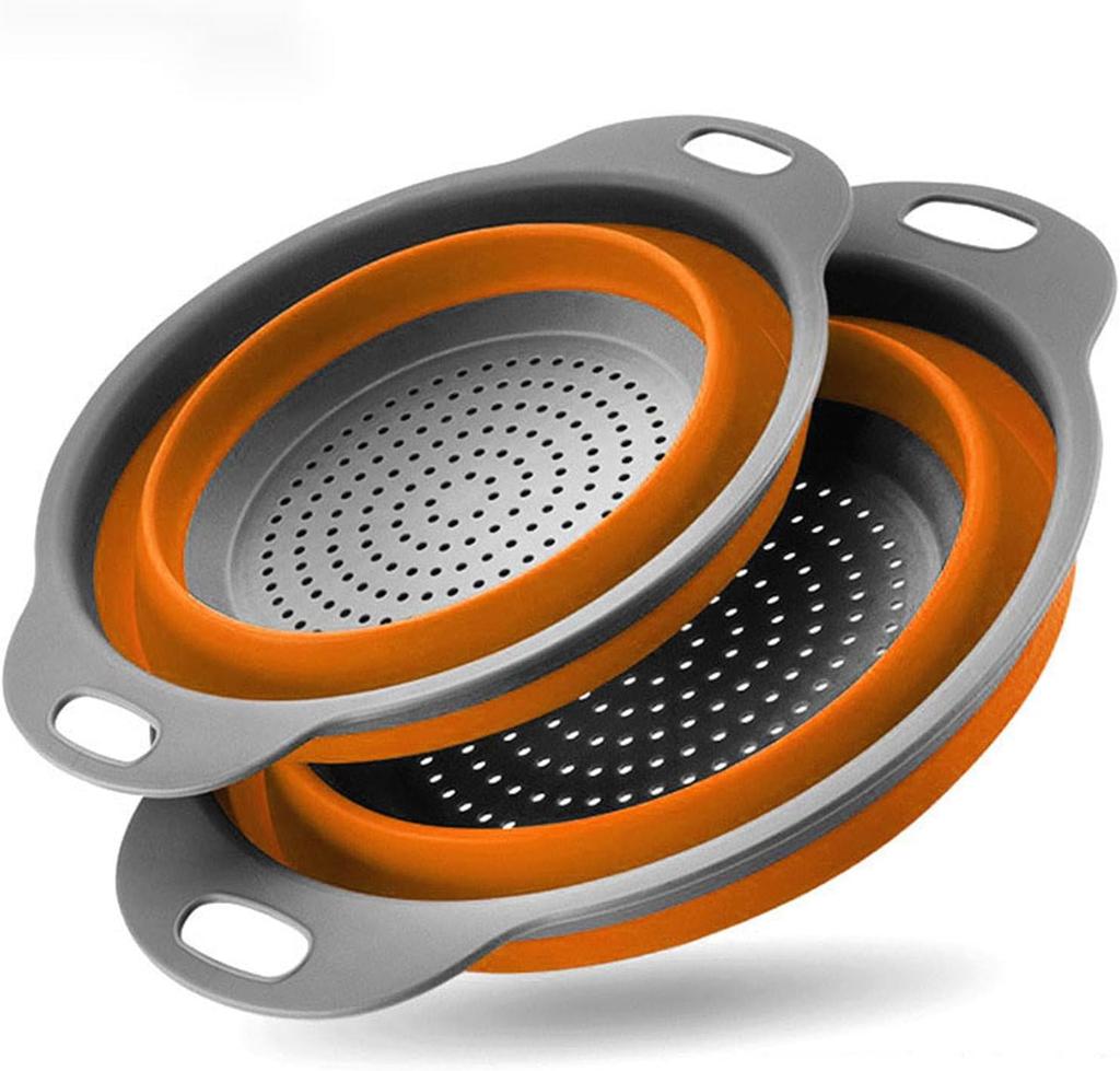 Collapsible Colander Set of 2 Silicone Kitchen Strainer Set, Perfect for Draining Pasta, Vegetable and fruit for Kitchen and Travel Use (green)
