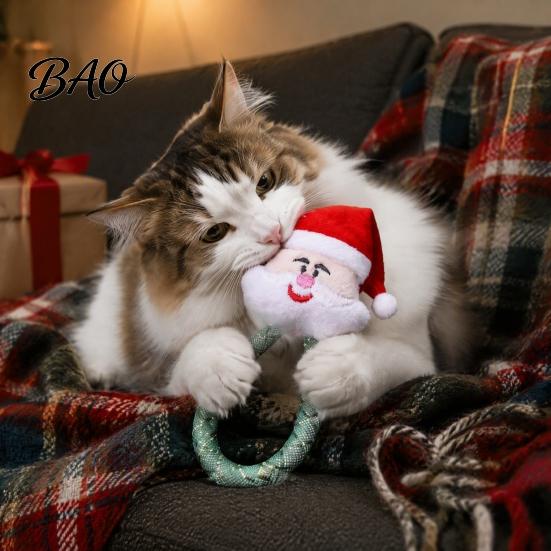 Indoor Cat Play Supplies Christmas Catnip Toy for Cats, Stuffed Chew with Mesh Plush Toys Tube, Interactive Flexible Tube Bell Kittens Holiday