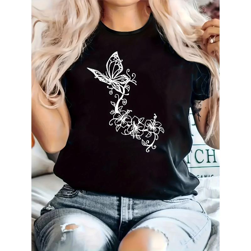 

Plus Size - Plus Size - Casual T-Shirt for Plus Size Women, Featuring a Round Neck, Short Sleeves S чёрный