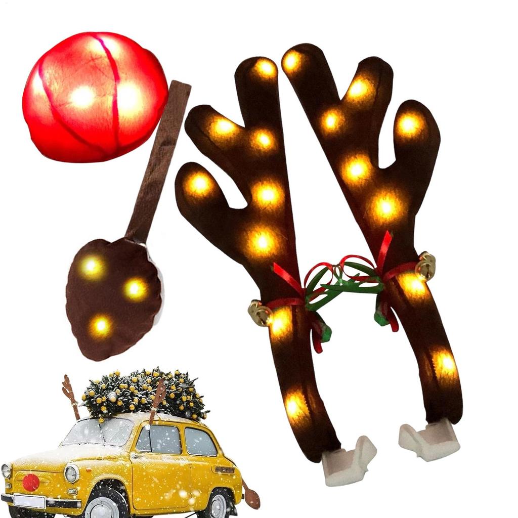 LED Leuchtendes Geweih Autodekoration Weihnachten Rentiergeweih Mit Roter Nase Schwanz Für Automobil SUV Außenfenster Dach
