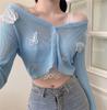 Butterfly Knit Cardigan Women Korean Sexy Short Cardigan Summer Sunscreen Long-sleeved Jacket Knitted Crop Top