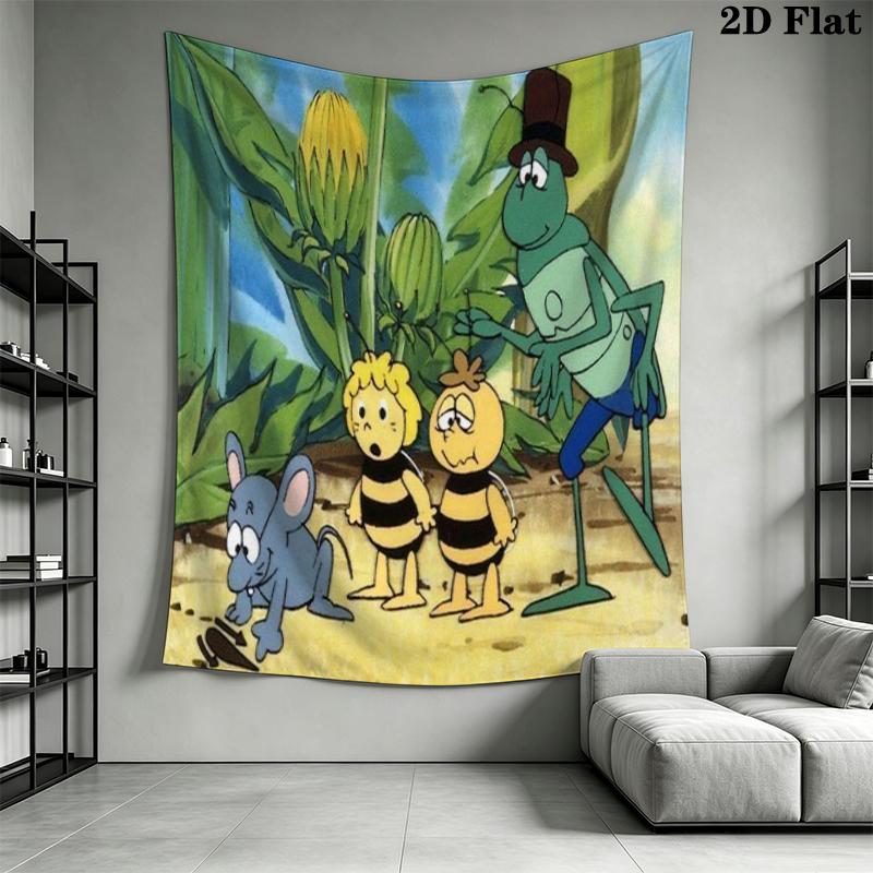 Bees and Maya Wall Tapestry Aesthetic Wall Hanging Printed Fabric Blanket Decorative Tapestries for Bedroom Living Room Home Decor
