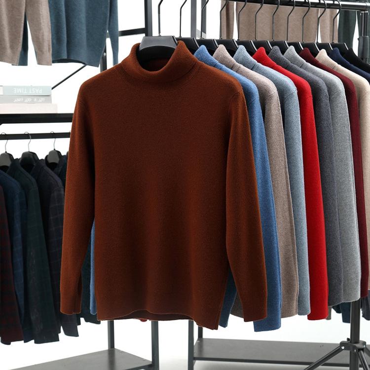 Men's 100% Pure Wool High Neck Loose Sweater - Warm, Thick Autumn/Winter Base Layer 